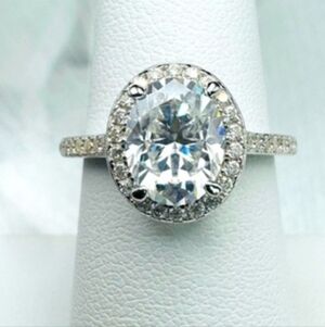 4.09 ctw Moissanite & Sterling Silver 925 Oval-Cut Halo Pave Ring, sz 8 NEW!